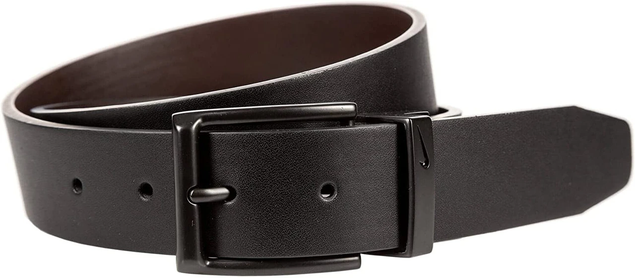 Nike Golf Black Buckle Loop Cutout Reversible Leather Belt - Black/Brown 1 Nike Golf Black Buckle Loop Cutout Reversible Leather Belt - Black/Brown